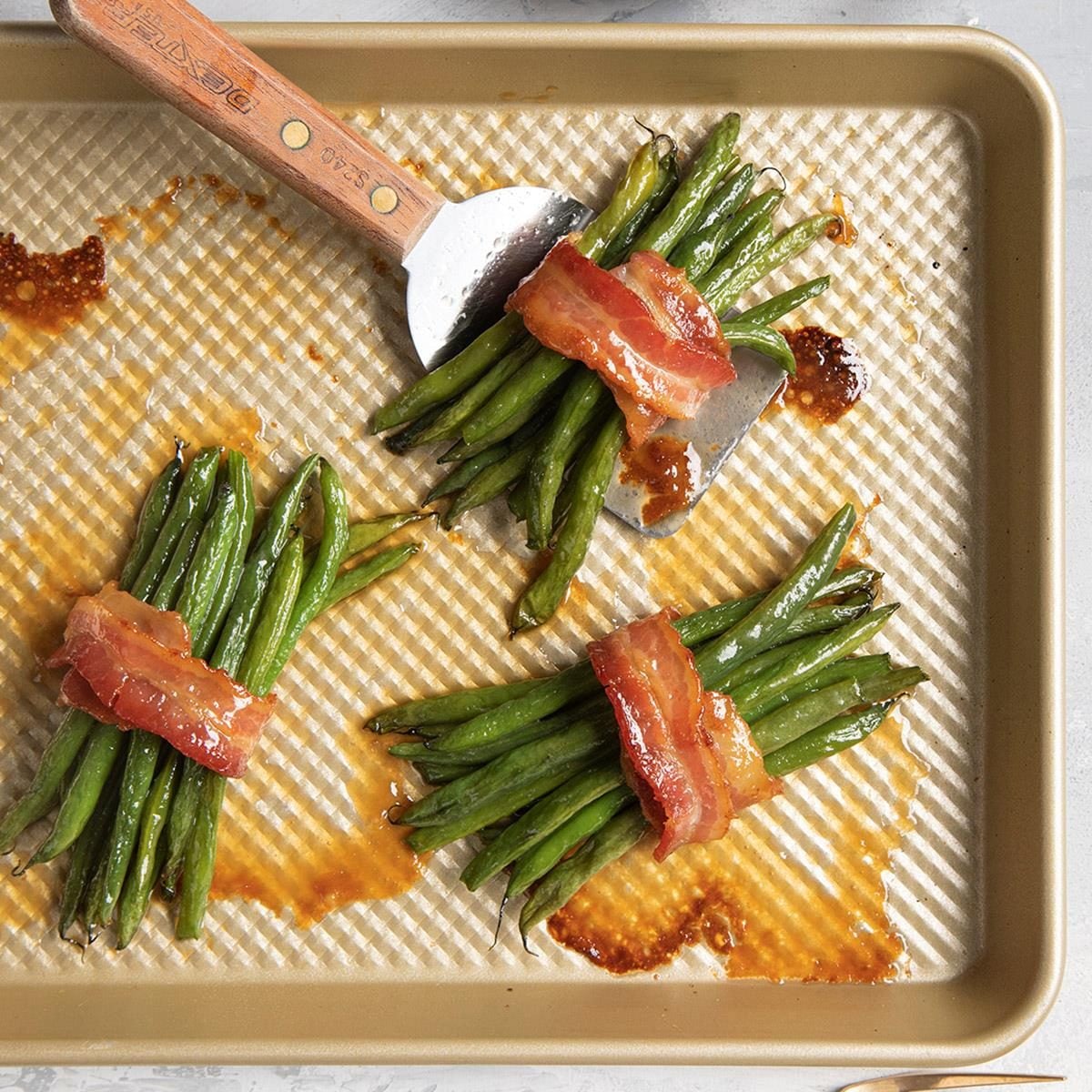 Sweet & Savory Bacon Wrapped Green Beans with Brown Sugar Glaze